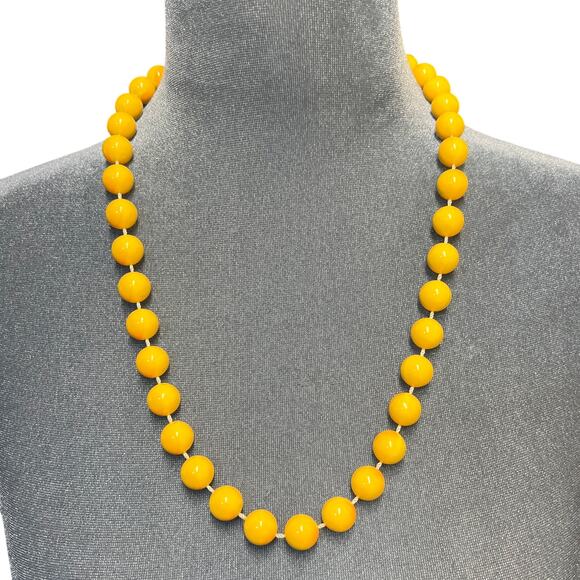 Vintage Yellow Pink Round Beaded Necklace 24" Swirls Boho Spring Easter Summer - Picture 1 of 6